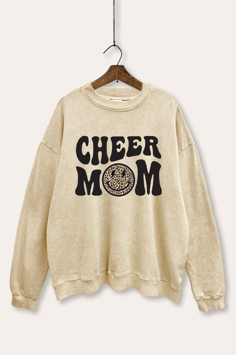 Cheer Mom Smiley Face Graphic Mineral Wash Sweatshirt