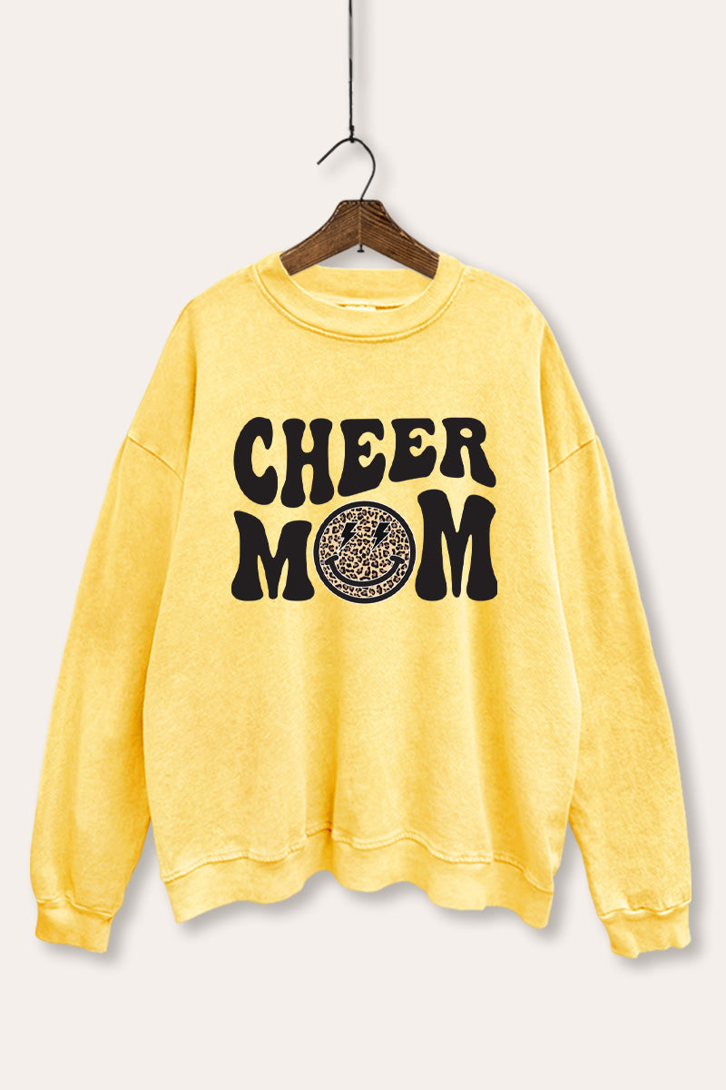 Cheer Mom Smiley Face Graphic Mineral Wash Sweatshirt