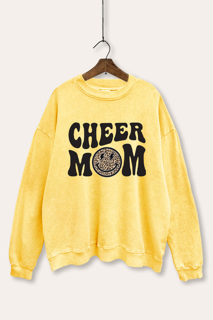 Cheer Mom Smiley Face Graphic Mineral Wash Sweatshirt
