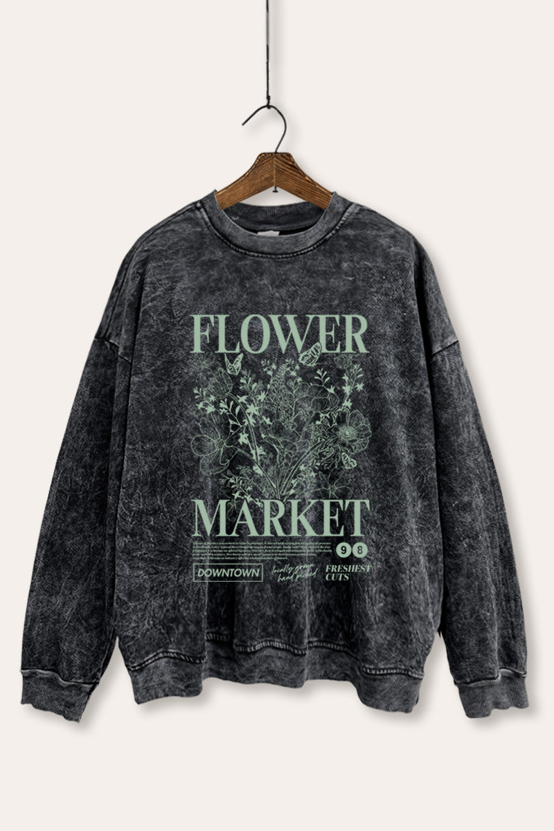 "flower market" bouquet graphic mineral wash sweatshirt