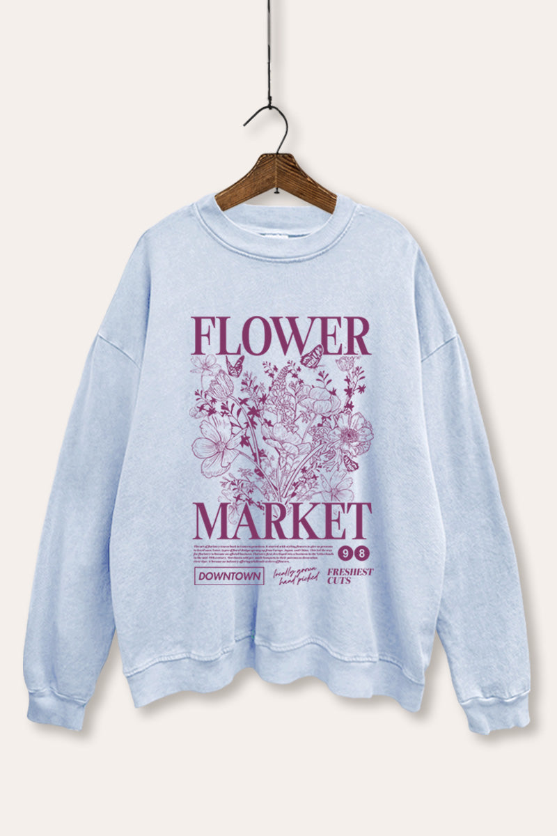 "flower market" bouquet graphic mineral wash sweatshirt