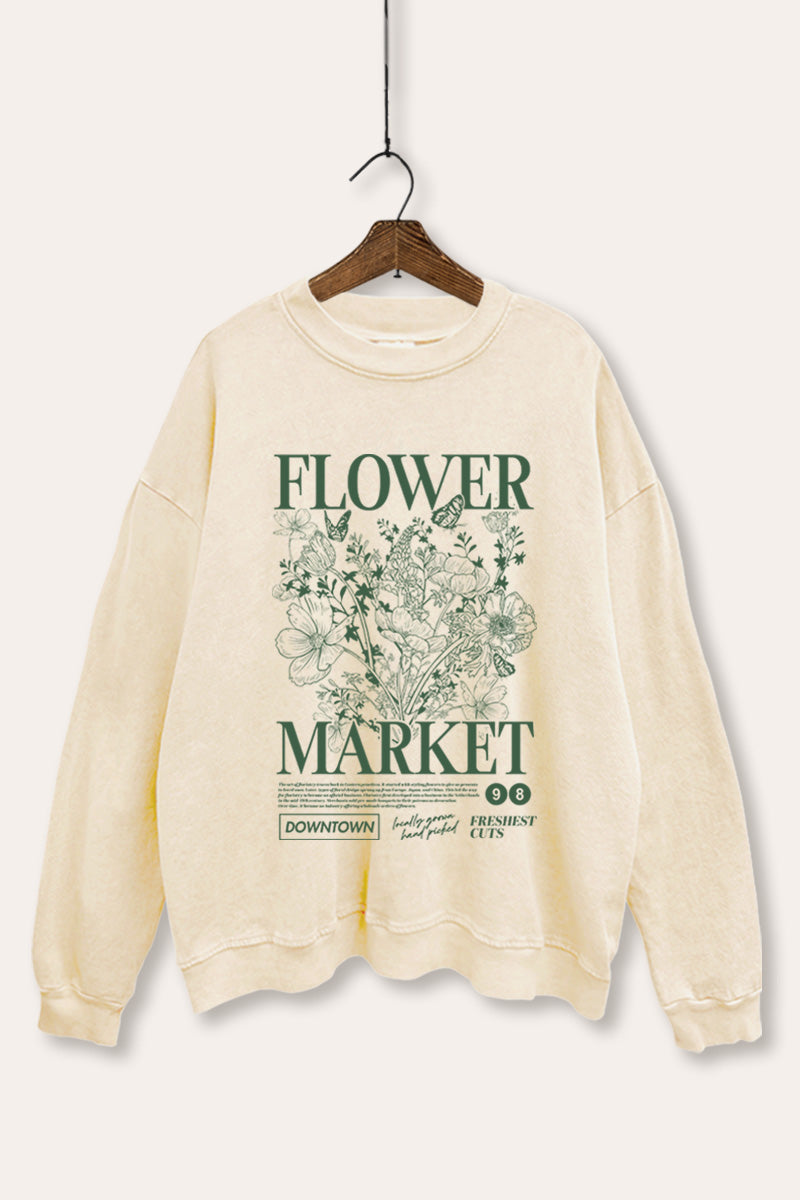 "flower market" bouquet graphic mineral wash sweatshirt