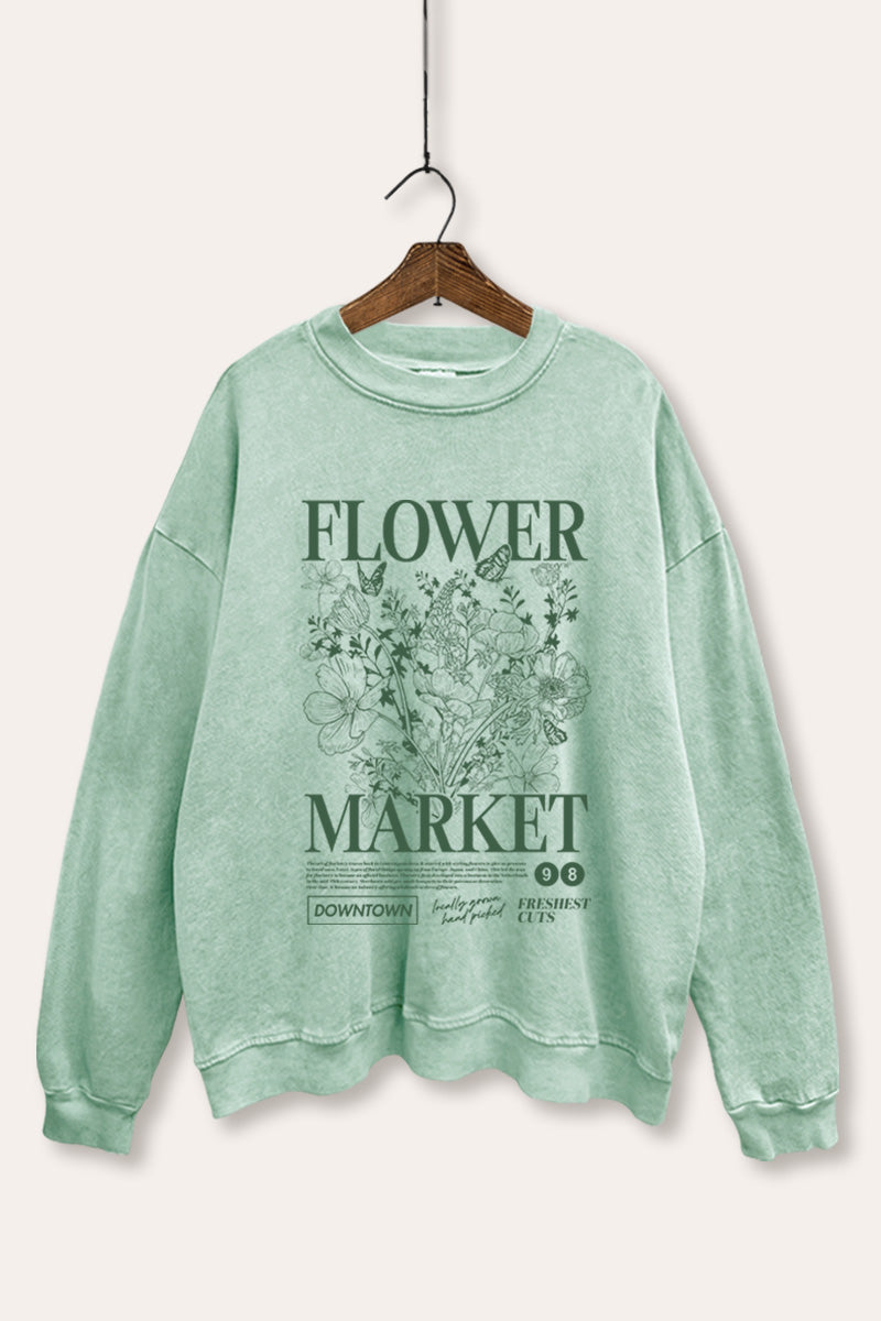 "flower market" bouquet graphic mineral wash sweatshirt