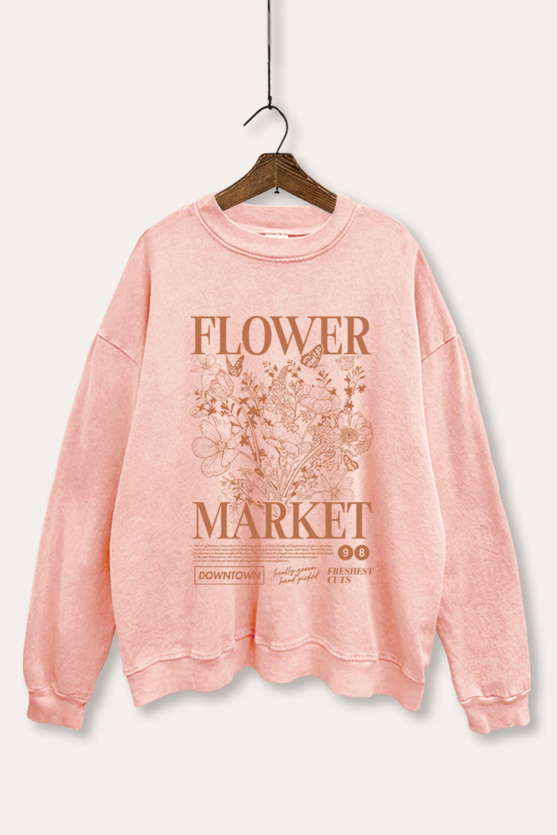 "flower market" bouquet graphic mineral wash sweatshirt