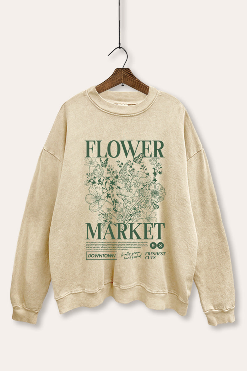 "flower market" bouquet graphic mineral wash sweatshirt