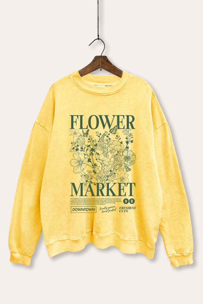 "flower market" bouquet graphic mineral wash sweatshirt