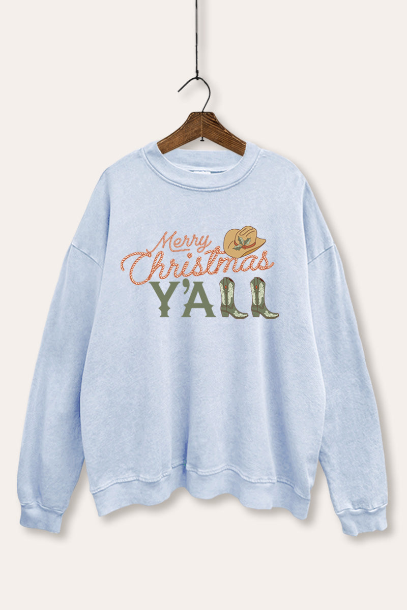 "merry christmas y'all" mineral wash western graphic sweatshirt