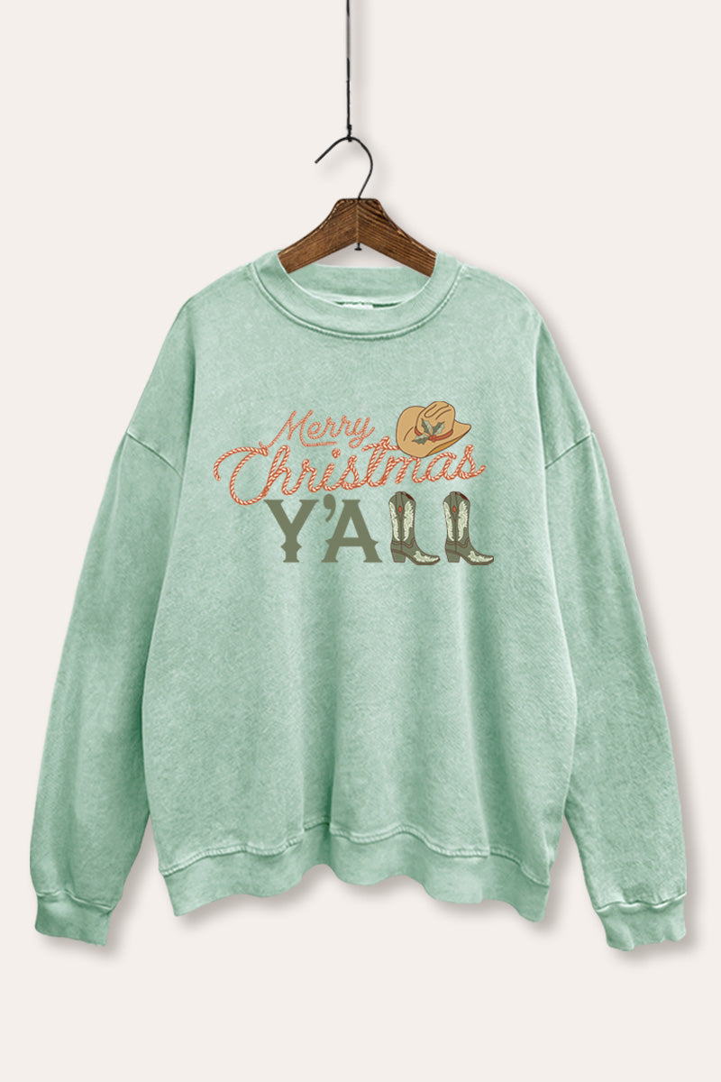 "merry christmas y'all" mineral wash western graphic sweatshirt