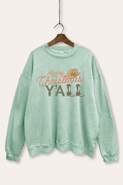 Merry Christmas Y'all Western Graphic Mineral Wash Sweatshirt