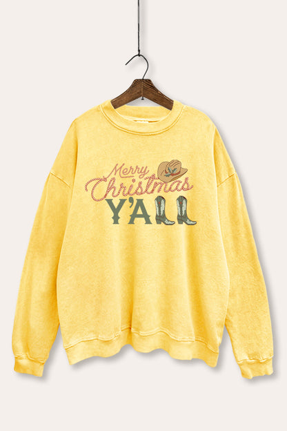 Merry Christmas Y'all Western Graphic Mineral Wash Sweatshirt