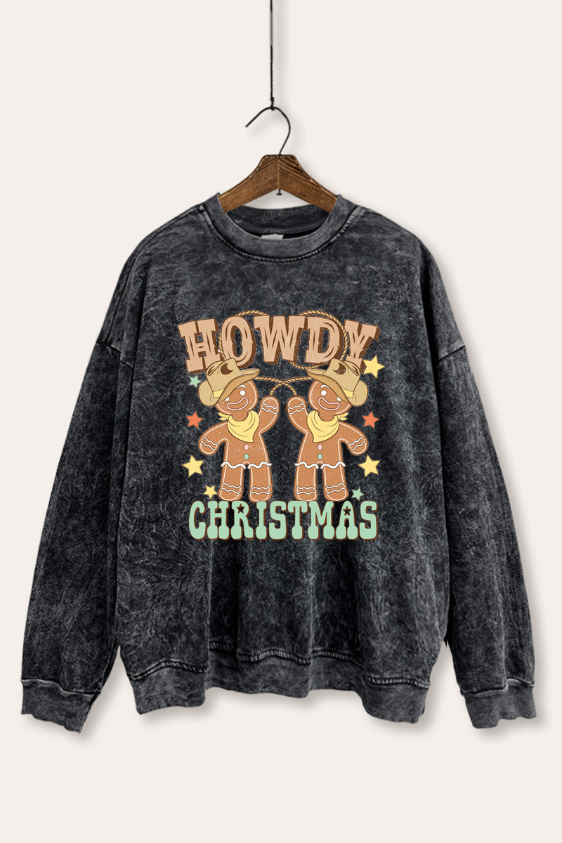 Howdy Christmas Gingerbread Graphic Mineral Wash Sweatshirt