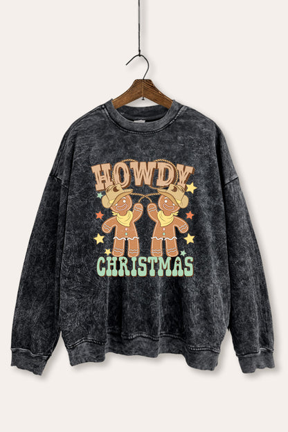Howdy Christmas Gingerbread Graphic Mineral Wash Sweatshirt