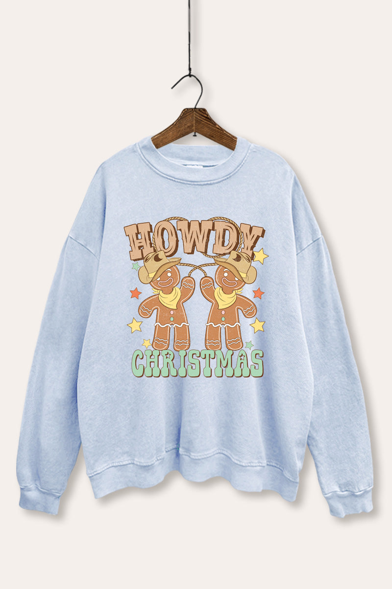 Howdy Christmas Gingerbread Graphic Mineral Wash Sweatshirt