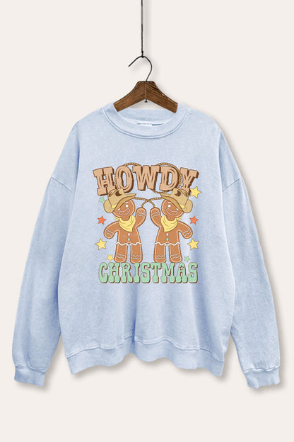 Howdy Christmas Gingerbread Graphic Mineral Wash Sweatshirt