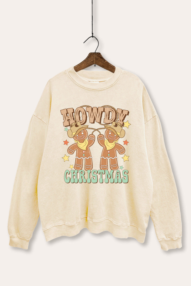Howdy Christmas Gingerbread Graphic Mineral Wash Sweatshirt