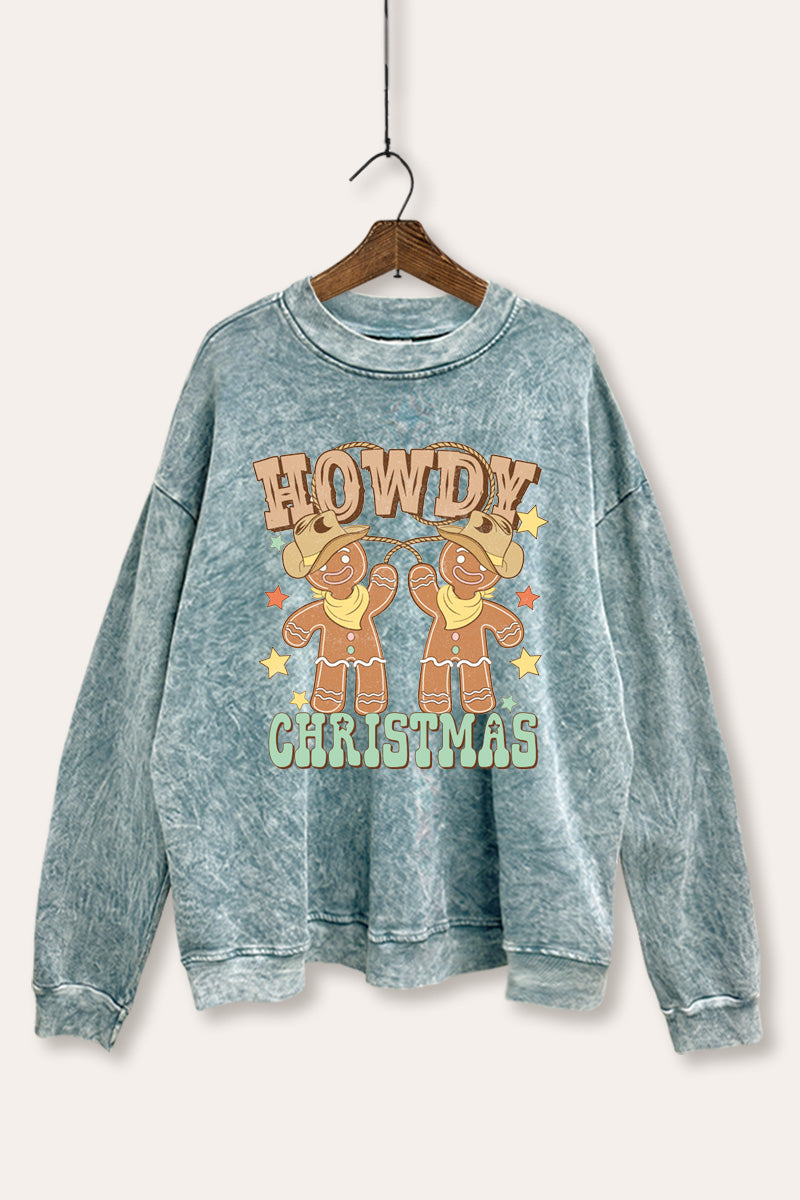 Howdy Christmas Gingerbread Graphic Mineral Wash Sweatshirt