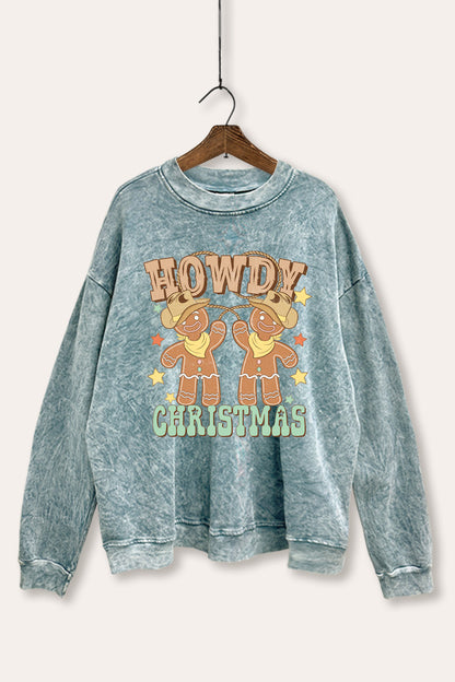 Howdy Christmas Gingerbread Graphic Mineral Wash Sweatshirt