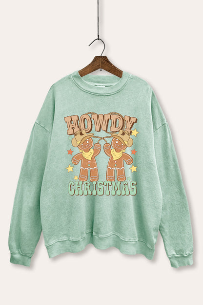 Howdy Christmas Gingerbread Graphic Mineral Wash Sweatshirt