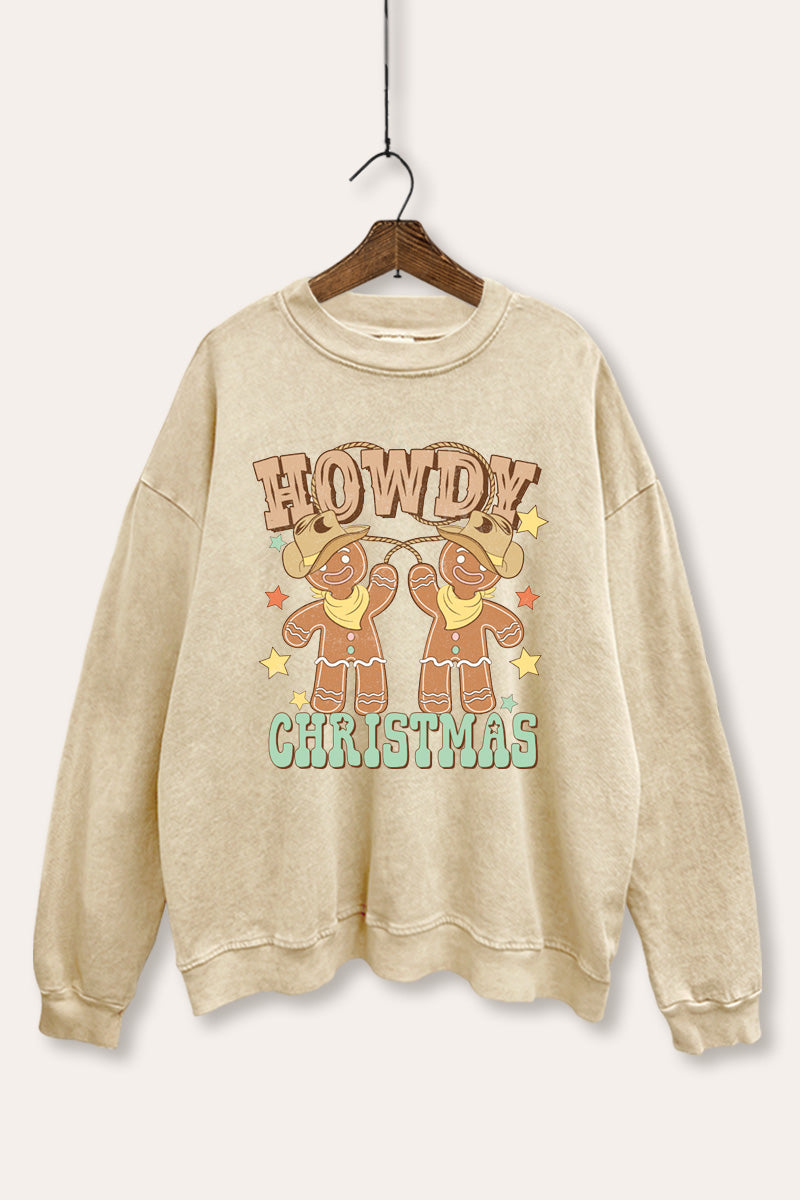 Howdy Christmas Gingerbread Graphic Mineral Wash Sweatshirt