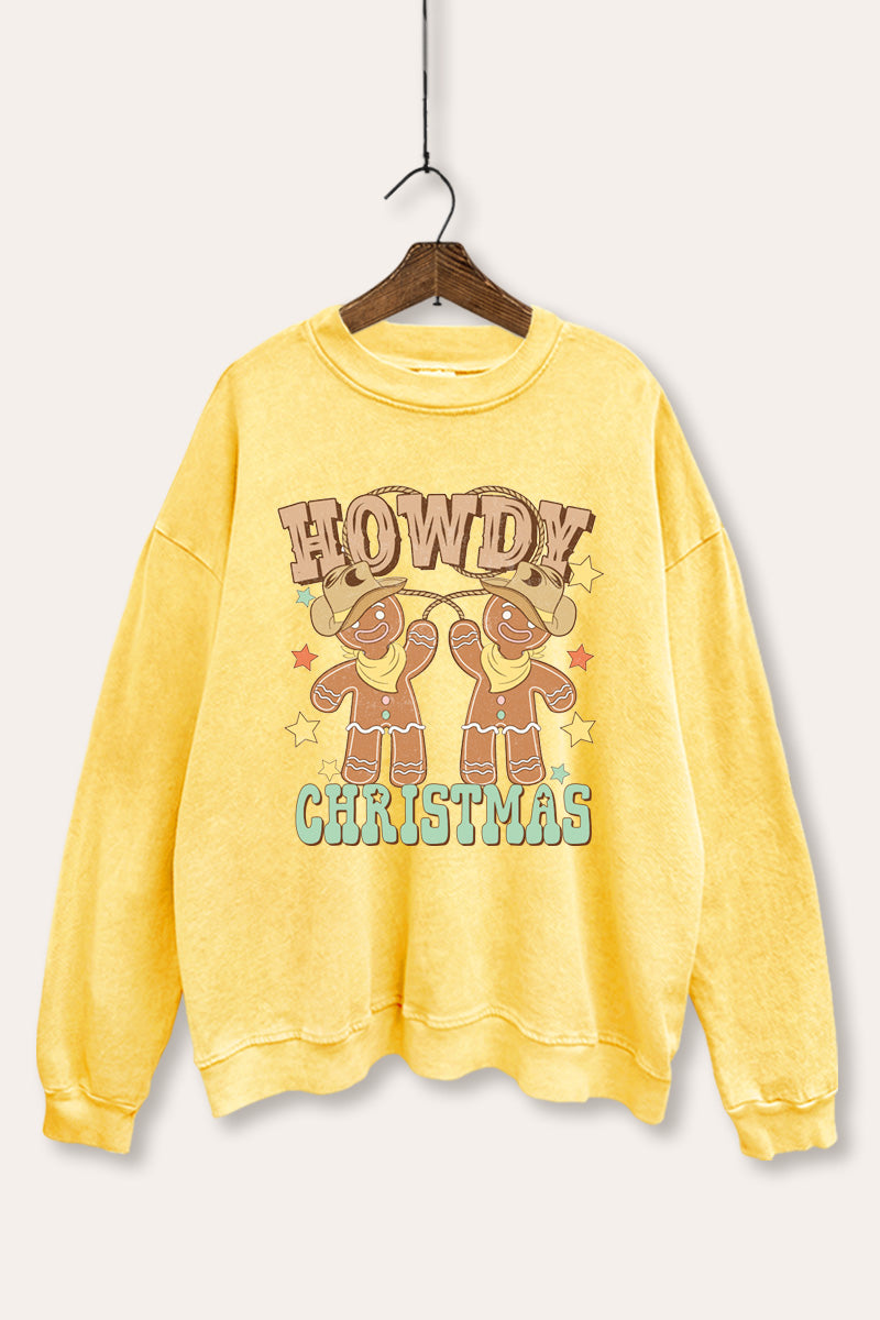 Howdy Christmas Gingerbread Graphic Mineral Wash Sweatshirt