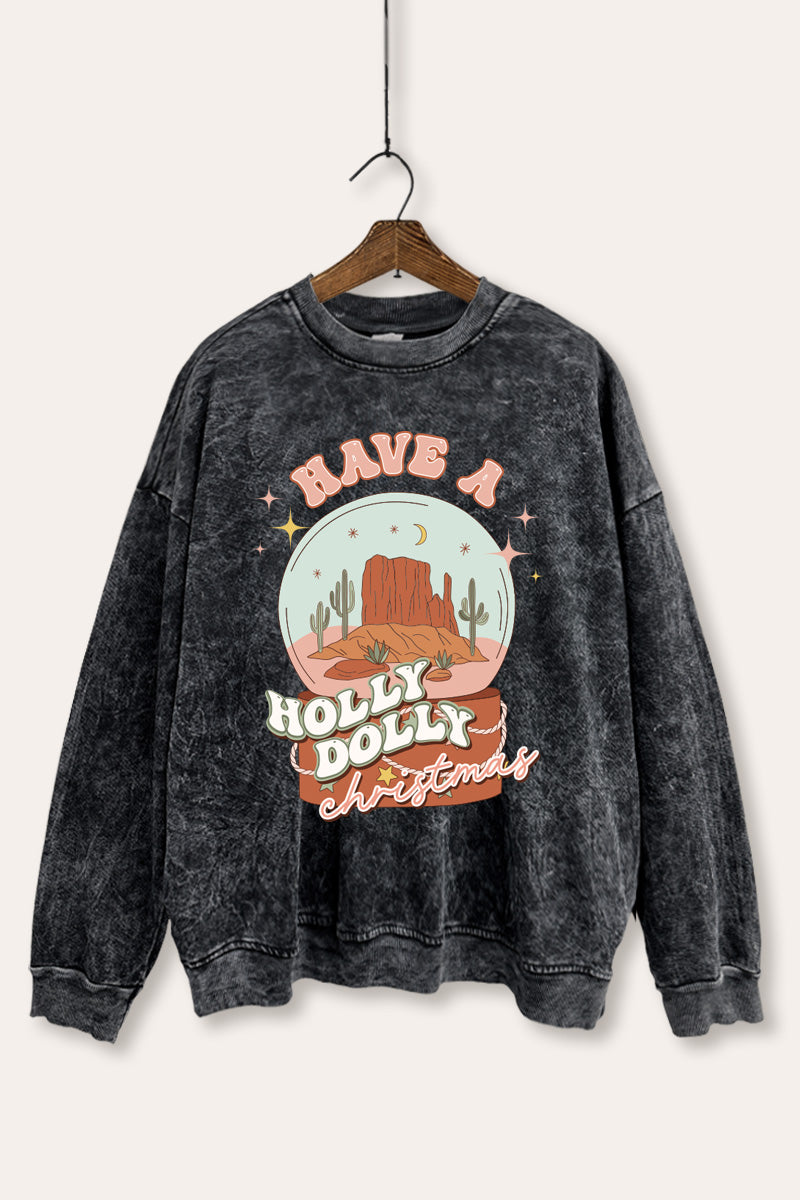 Holly Dolly Christmas Western Graphic Mineral Wash Sweatshirt