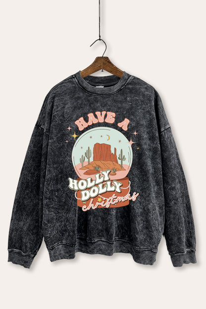 Holly Dolly Christmas Western Graphic Mineral Wash Sweatshirt