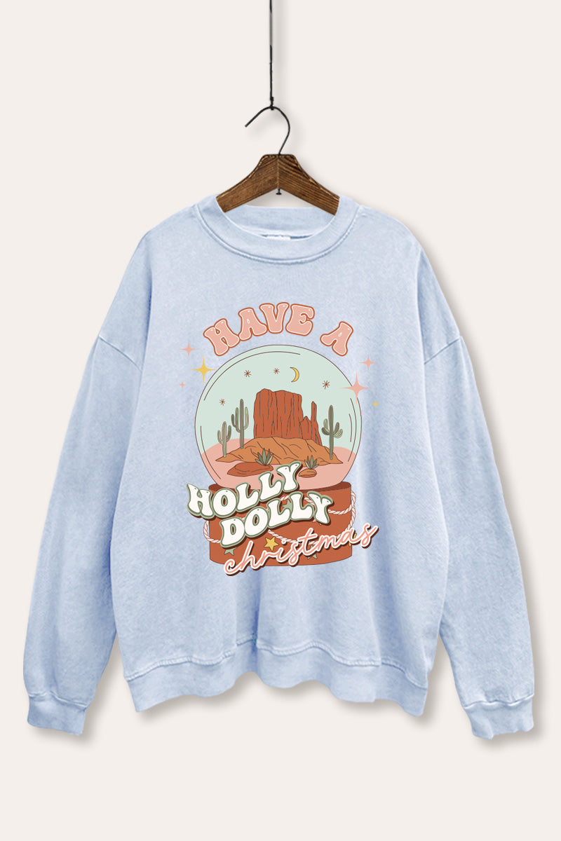 Holly Dolly Christmas Western Graphic Mineral Wash Sweatshirt