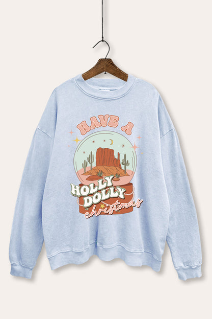 Holly Dolly Christmas Western Graphic Mineral Wash Sweatshirt