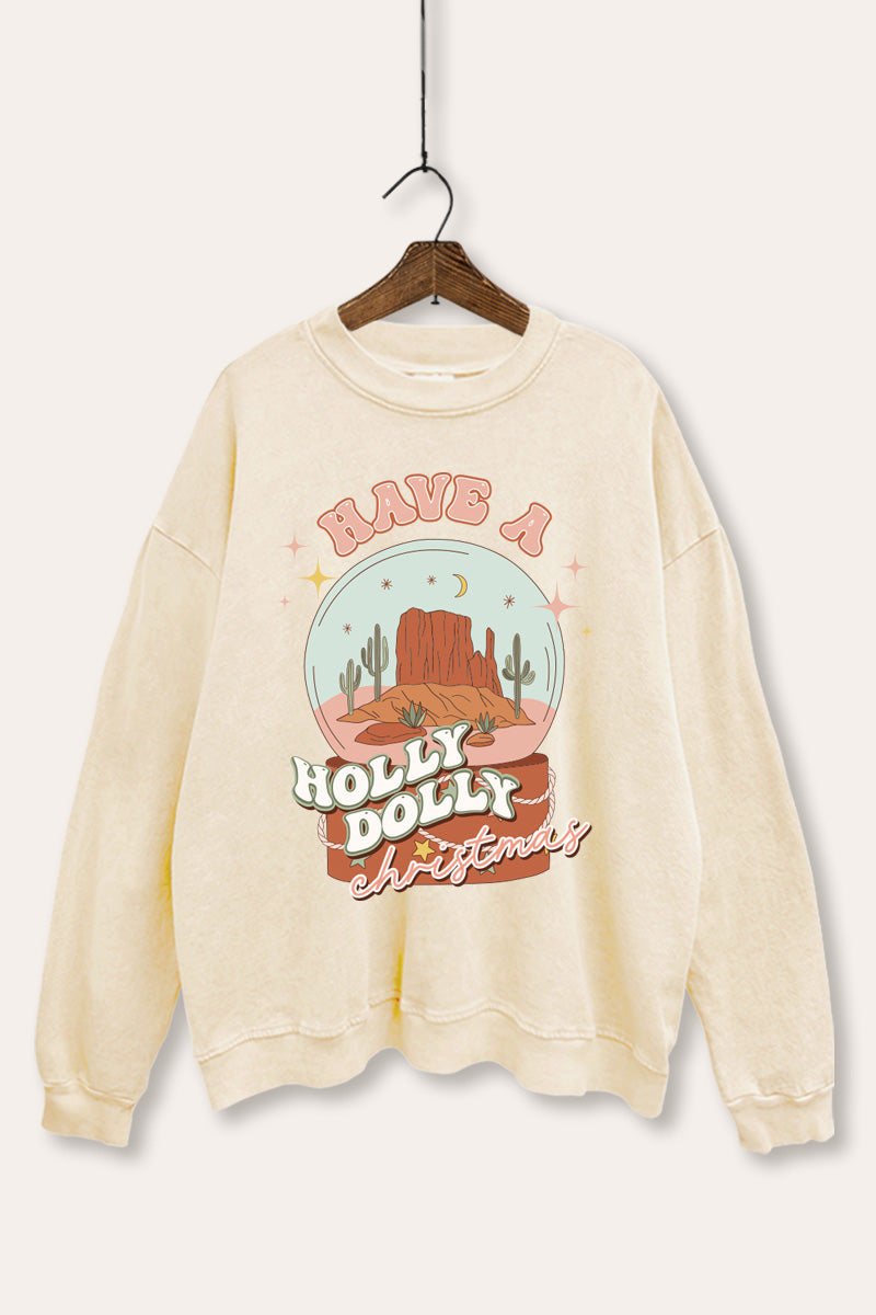 Holly Dolly Christmas Western Graphic Mineral Wash Sweatshirt