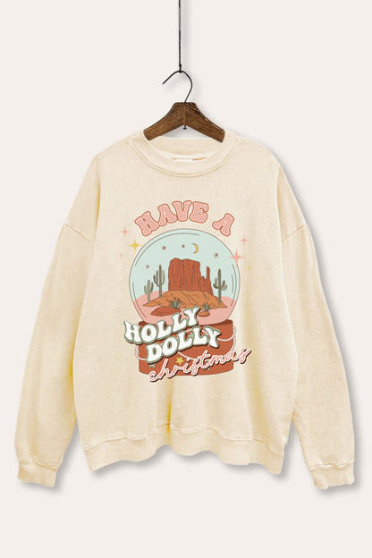 Holly Dolly Christmas Western Graphic Mineral Wash Sweatshirt