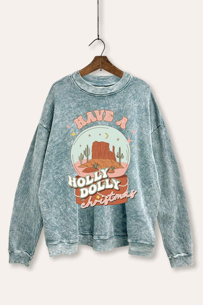 Holly Dolly Christmas Western Graphic Mineral Wash Sweatshirt