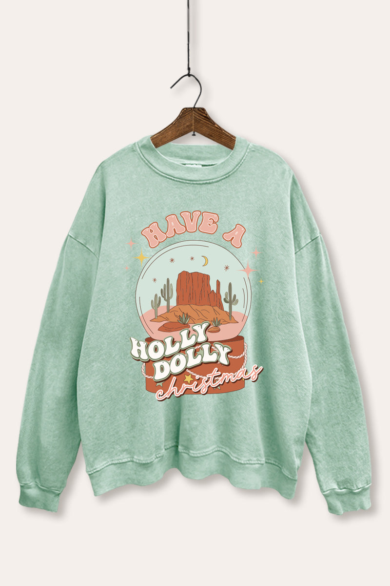 Holly Dolly Christmas Western Graphic Mineral Wash Sweatshirt