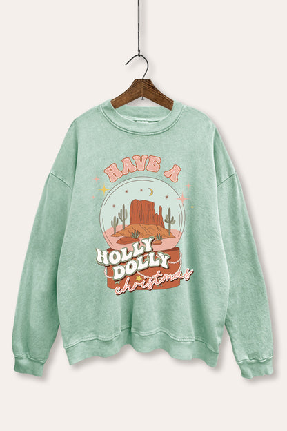 Holly Dolly Christmas Western Graphic Mineral Wash Sweatshirt