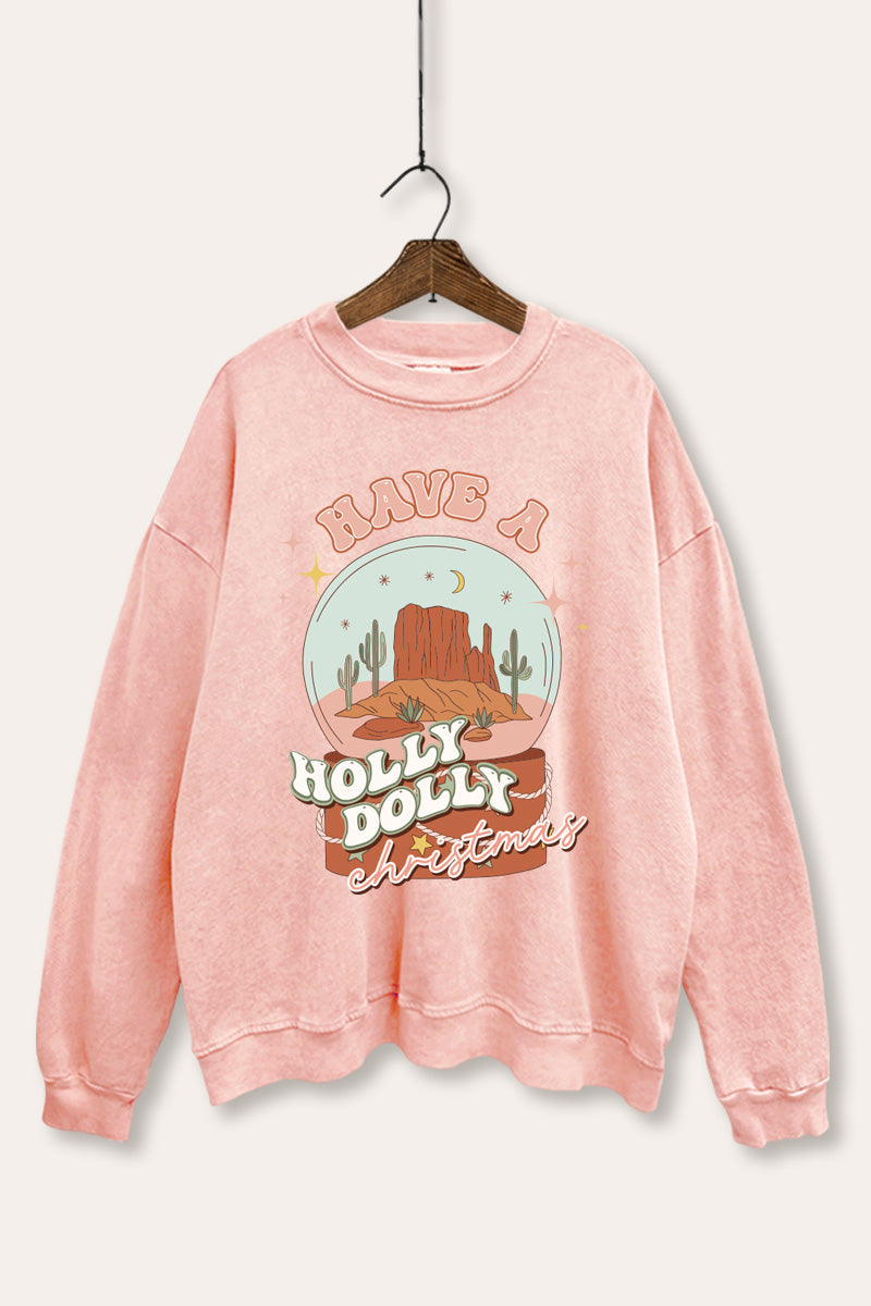 Holly Dolly Christmas Western Graphic Mineral Wash Sweatshirt