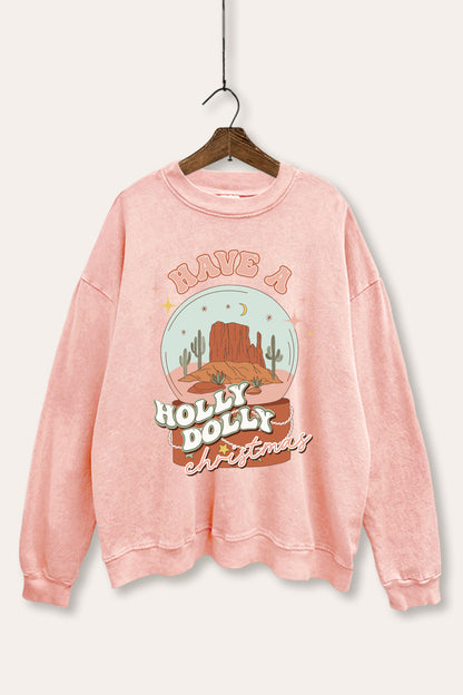 Holly Dolly Christmas Western Graphic Mineral Wash Sweatshirt