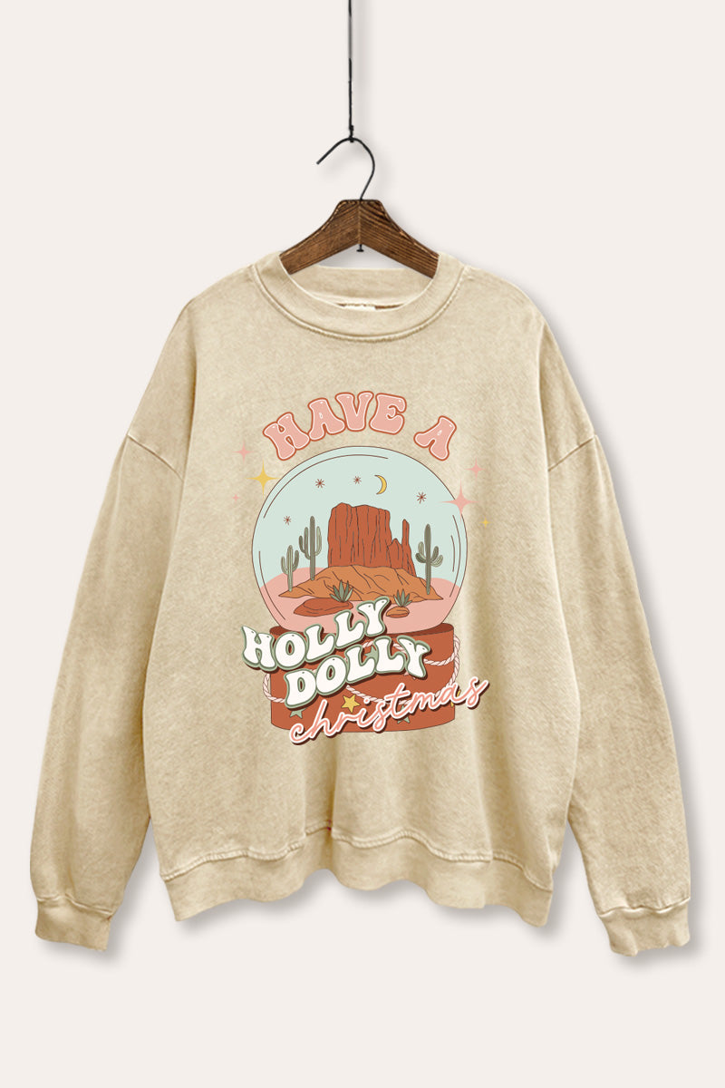 Holly Dolly Christmas Western Graphic Mineral Wash Sweatshirt