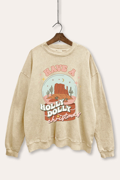 Holly Dolly Christmas Western Graphic Mineral Wash Sweatshirt