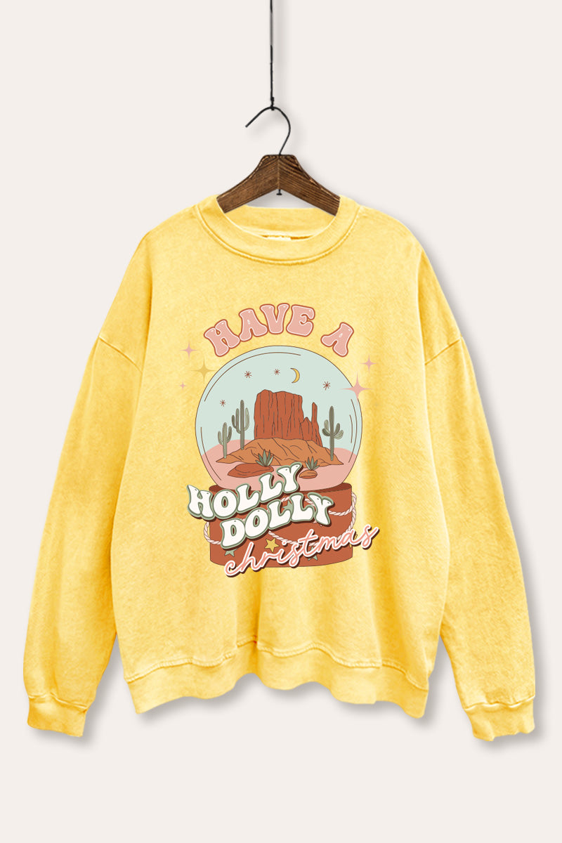 Holly Dolly Christmas Western Graphic Mineral Wash Sweatshirt