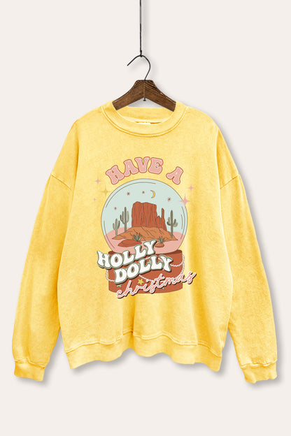 Holly Dolly Christmas Western Graphic Mineral Wash Sweatshirt