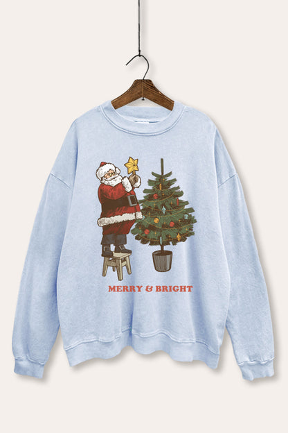 Santa & Christmas Tree Graphic Mineral Wash Sweatshirt
