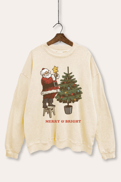 Santa & Christmas Tree Graphic Mineral Wash Sweatshirt