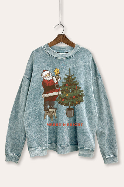 Santa & Christmas Tree Graphic Mineral Wash Sweatshirt