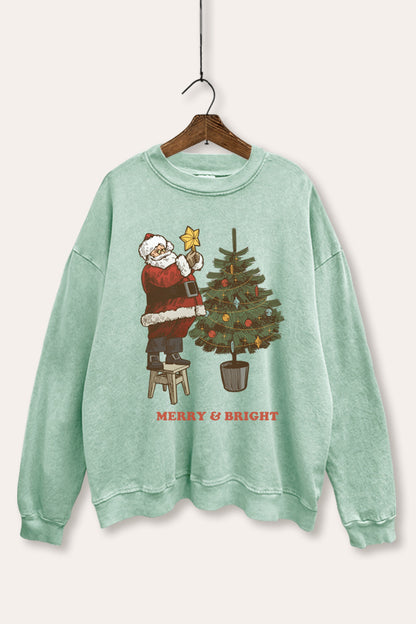 Santa & Christmas Tree Graphic Mineral Wash Sweatshirt