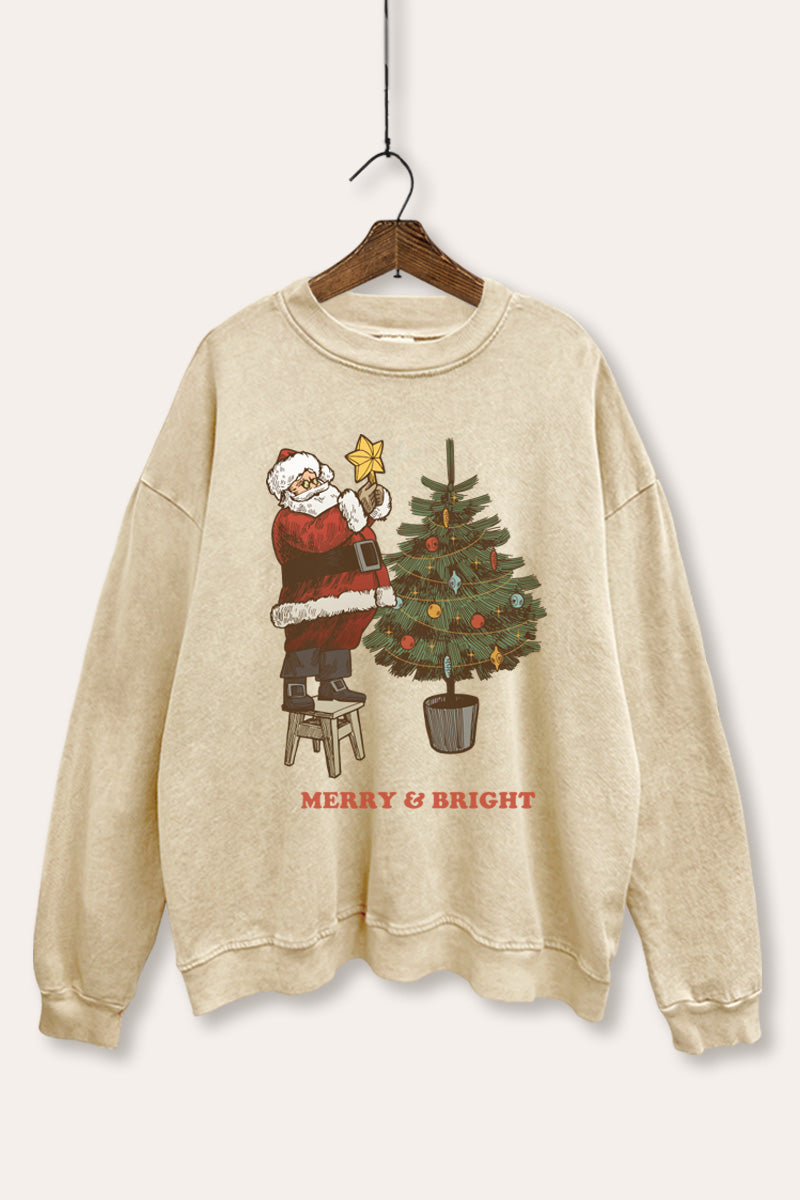 Santa & Christmas Tree Graphic Mineral Wash Sweatshirt