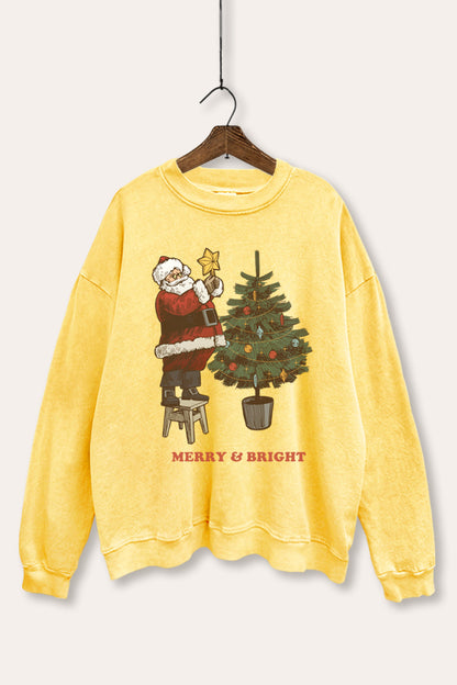 Santa & Christmas Tree Graphic Mineral Wash Sweatshirt