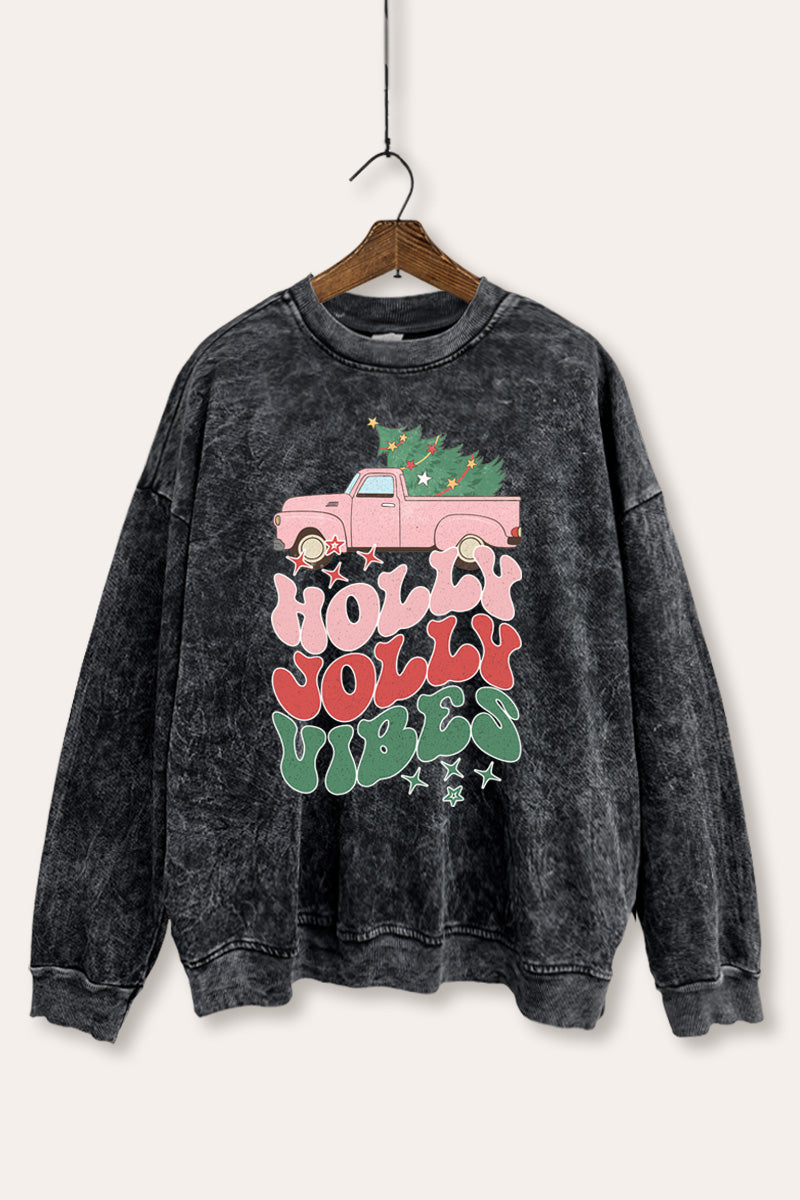 "holly jolly vibes" mineral wash christmas sweatshirt