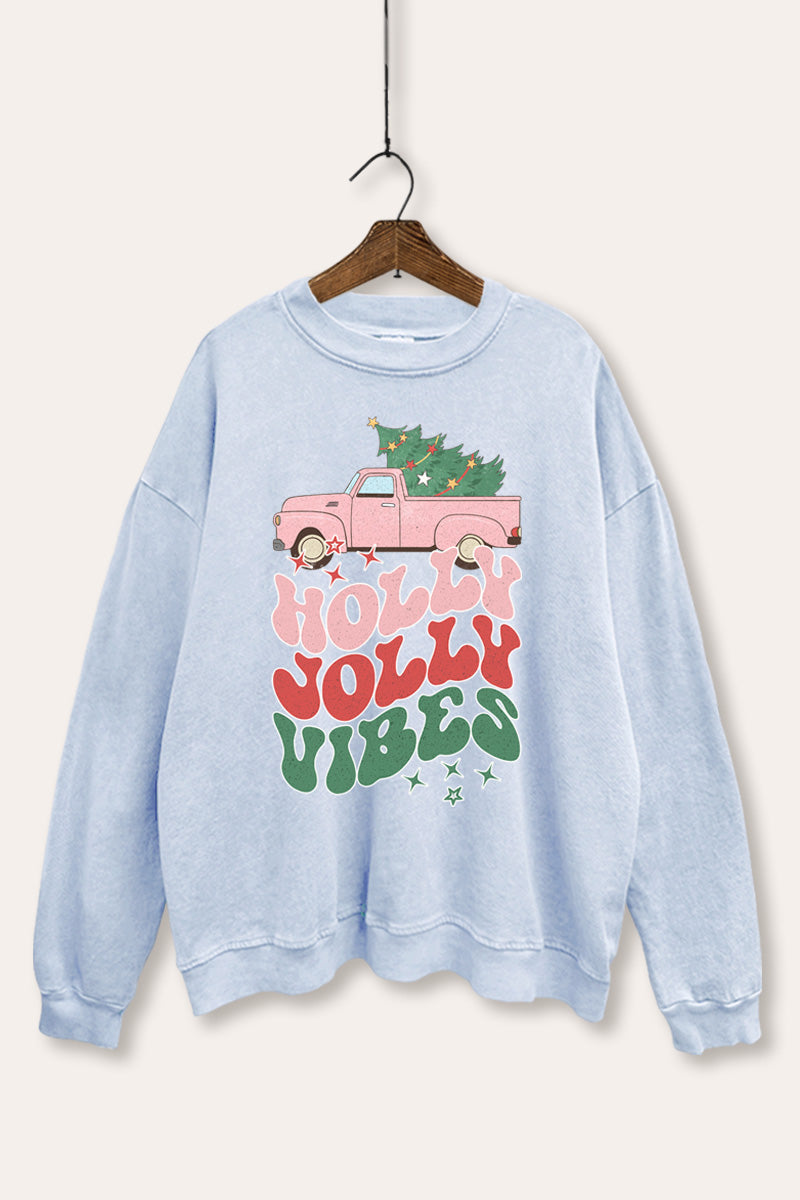 "holly jolly vibes" mineral wash christmas sweatshirt