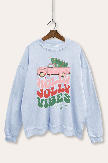 Holly Jolly Vibes Graphic Mineral Wash Sweatshirt