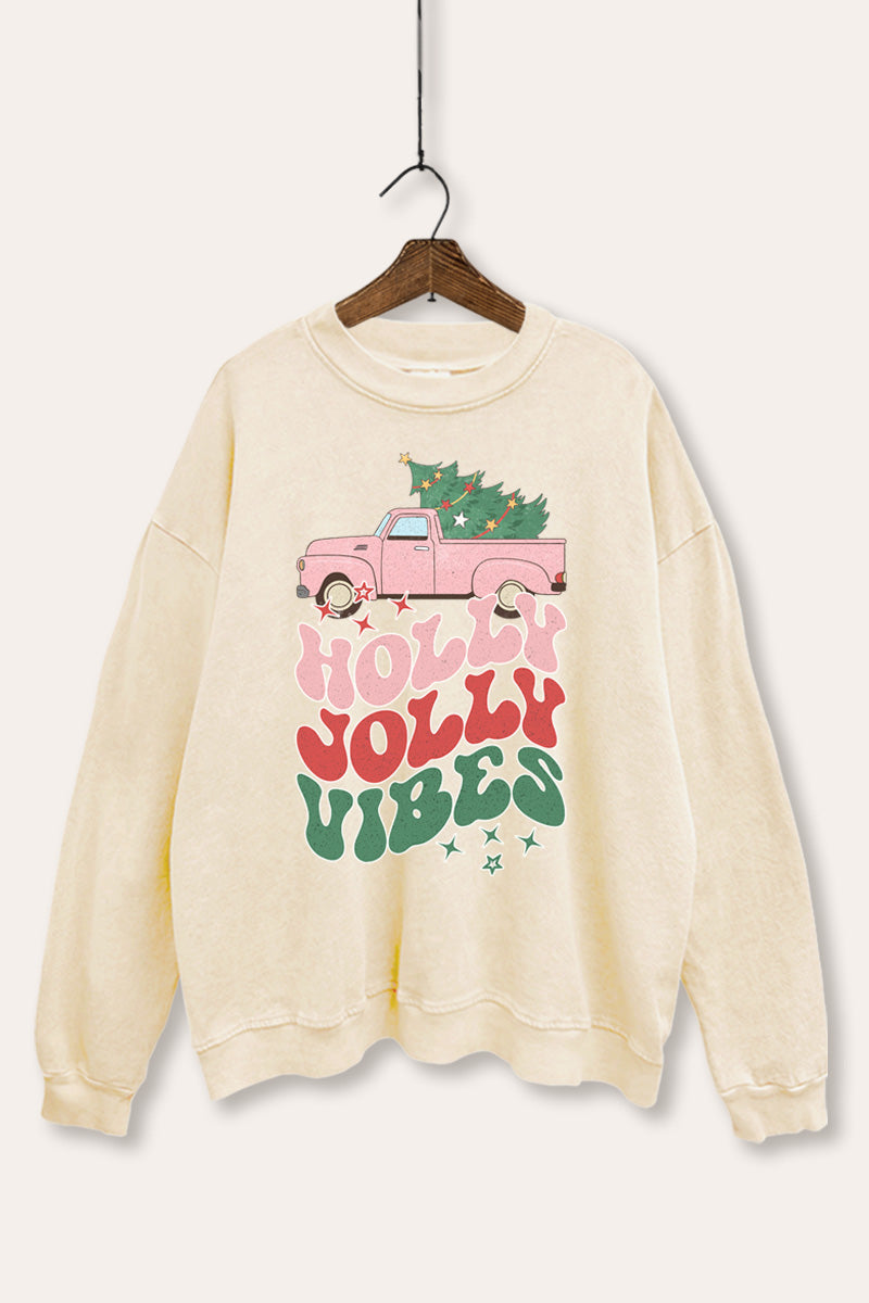 "holly jolly vibes" mineral wash christmas sweatshirt