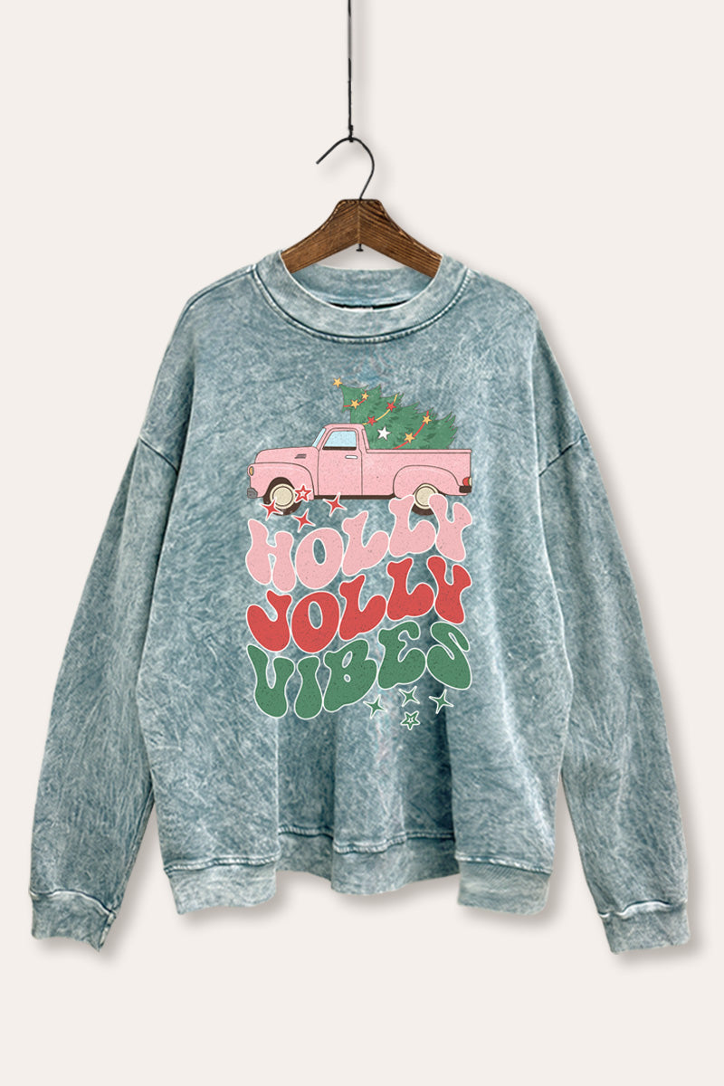 "holly jolly vibes" mineral wash christmas sweatshirt